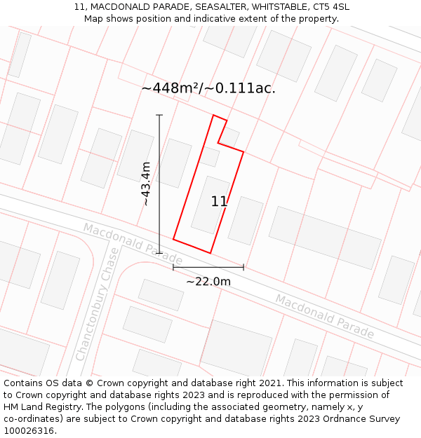 11, MACDONALD PARADE, SEASALTER, WHITSTABLE, CT5 4SL: Plot and title map