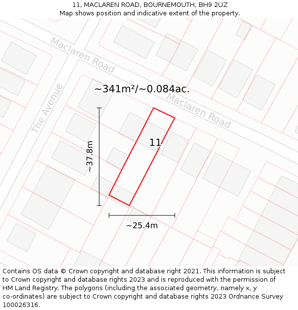 11, MACLAREN ROAD, BOURNEMOUTH, BH9 2UZ: Plot and title map