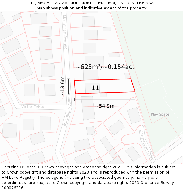 11, MACMILLAN AVENUE, NORTH HYKEHAM, LINCOLN, LN6 9SA: Plot and title map