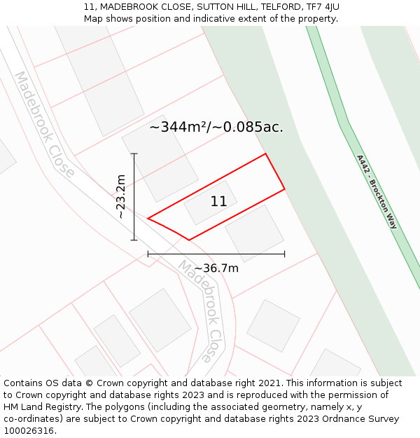 11, MADEBROOK CLOSE, SUTTON HILL, TELFORD, TF7 4JU: Plot and title map
