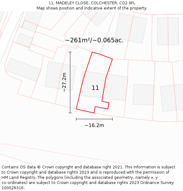 11, MADELEY CLOSE, COLCHESTER, CO2 9FL: Plot and title map