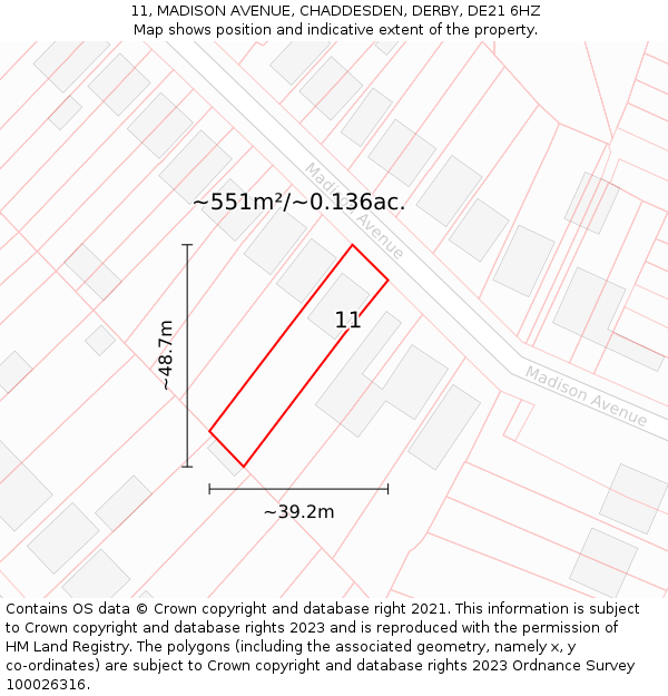 11, MADISON AVENUE, CHADDESDEN, DERBY, DE21 6HZ: Plot and title map