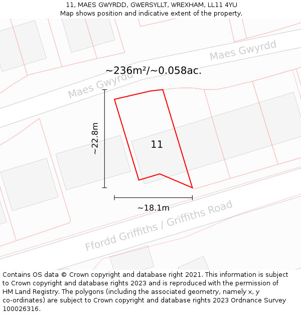 11, MAES GWYRDD, GWERSYLLT, WREXHAM, LL11 4YU: Plot and title map