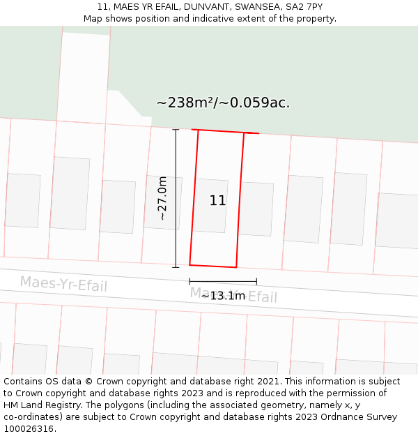 11, MAES YR EFAIL, DUNVANT, SWANSEA, SA2 7PY: Plot and title map