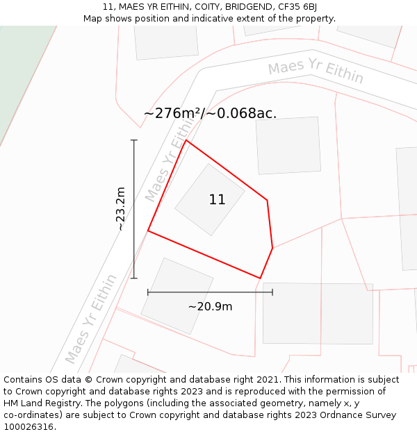 11, MAES YR EITHIN, COITY, BRIDGEND, CF35 6BJ: Plot and title map