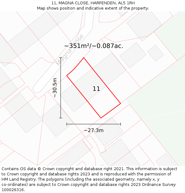 11, MAGNA CLOSE, HARPENDEN, AL5 1RH: Plot and title map
