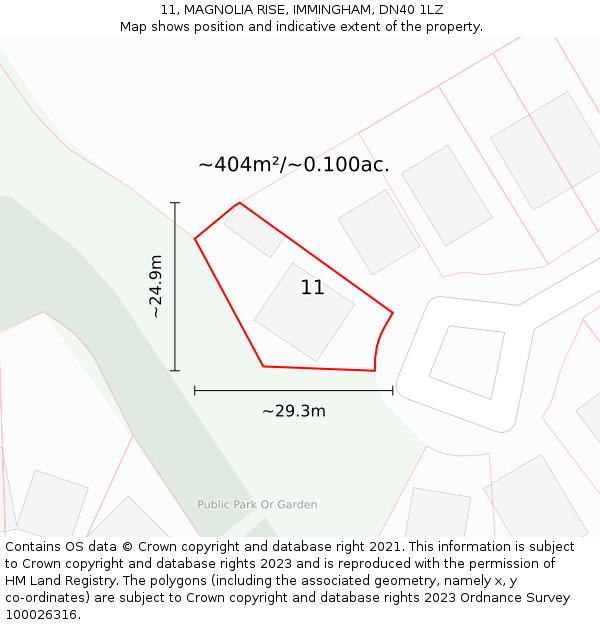 11, MAGNOLIA RISE, IMMINGHAM, DN40 1LZ: Plot and title map