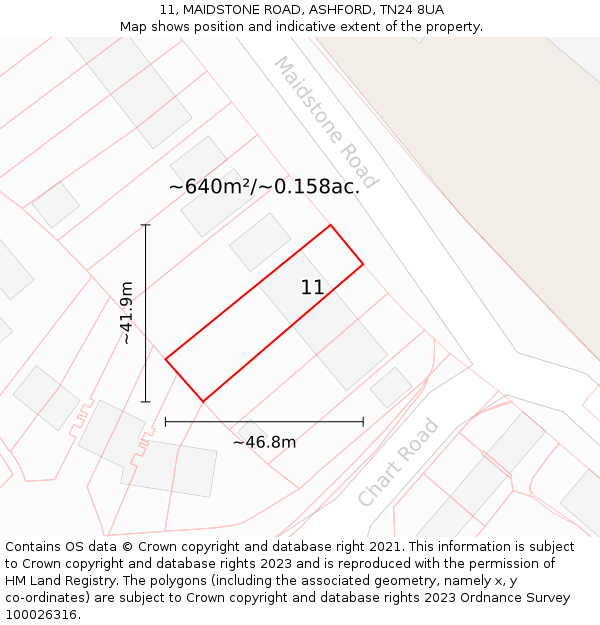 11, MAIDSTONE ROAD, ASHFORD, TN24 8UA: Plot and title map