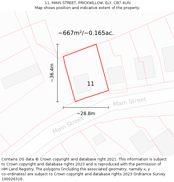 11, MAIN STREET, PRICKWILLOW, ELY, CB7 4UN: Plot and title map