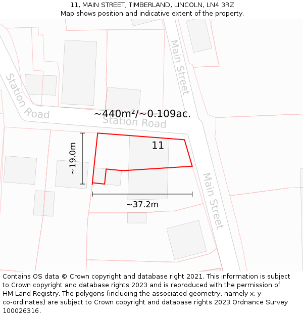 11, MAIN STREET, TIMBERLAND, LINCOLN, LN4 3RZ: Plot and title map