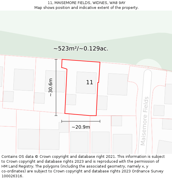 11, MAISEMORE FIELDS, WIDNES, WA8 9AY: Plot and title map