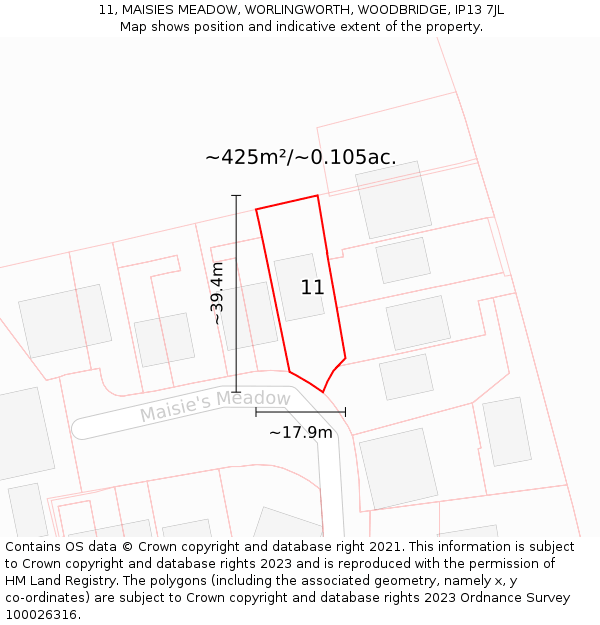 11, MAISIES MEADOW, WORLINGWORTH, WOODBRIDGE, IP13 7JL: Plot and title map