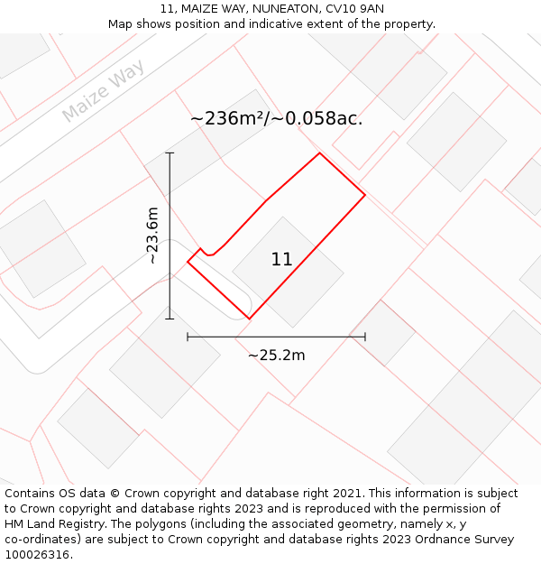 11, MAIZE WAY, NUNEATON, CV10 9AN: Plot and title map