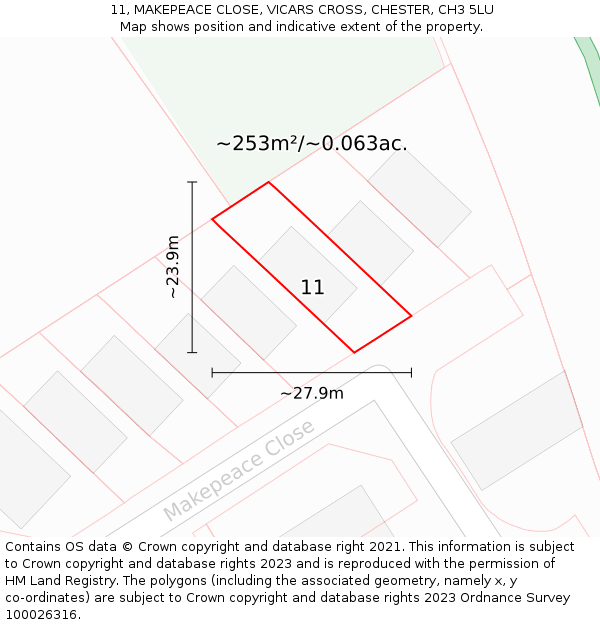 11, MAKEPEACE CLOSE, VICARS CROSS, CHESTER, CH3 5LU: Plot and title map