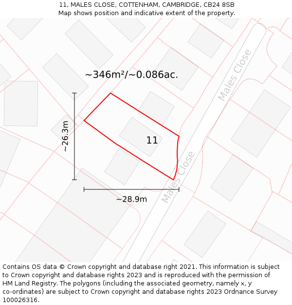 11, MALES CLOSE, COTTENHAM, CAMBRIDGE, CB24 8SB: Plot and title map