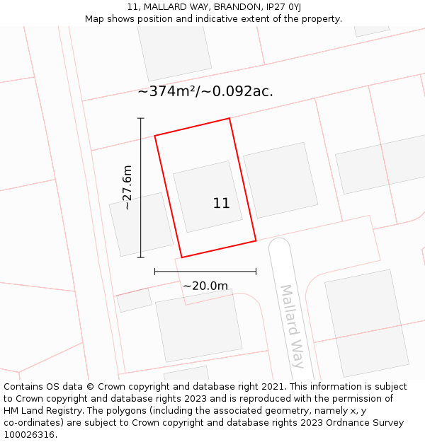 11, MALLARD WAY, BRANDON, IP27 0YJ: Plot and title map