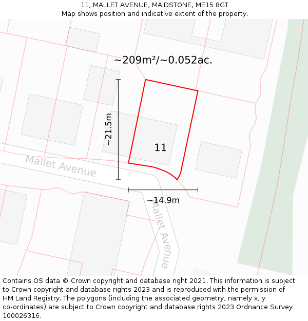11, MALLET AVENUE, MAIDSTONE, ME15 8GT: Plot and title map