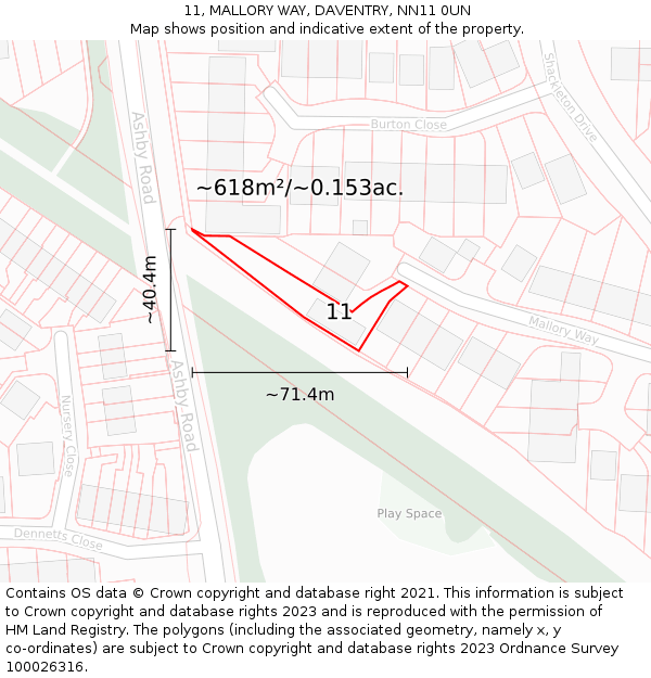 11, MALLORY WAY, DAVENTRY, NN11 0UN: Plot and title map