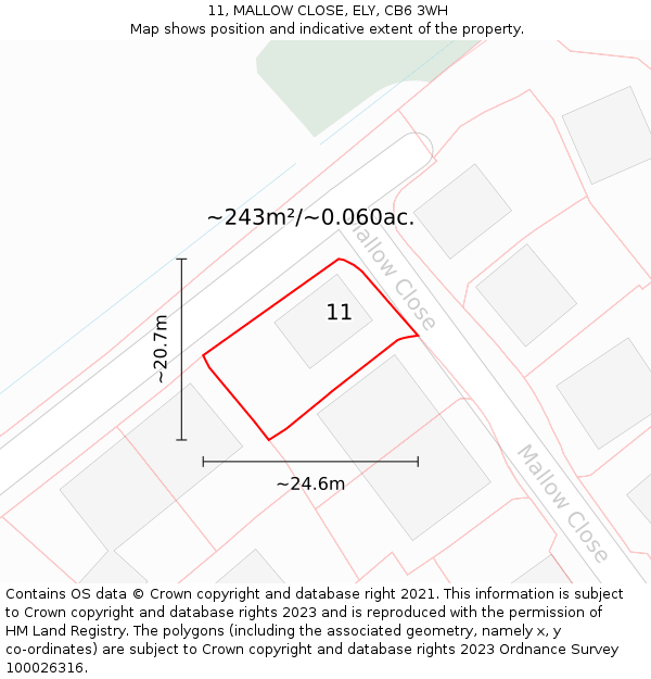 11, MALLOW CLOSE, ELY, CB6 3WH: Plot and title map