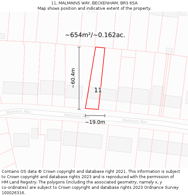 11, MALMAINS WAY, BECKENHAM, BR3 6SA: Plot and title map
