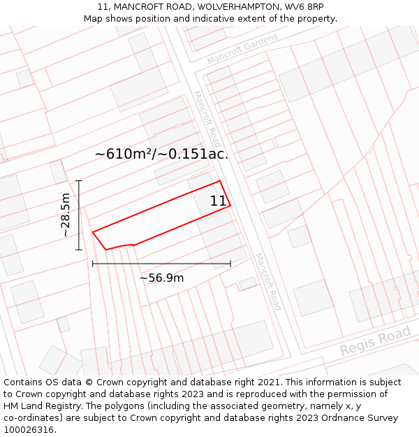 11, MANCROFT ROAD, WOLVERHAMPTON, WV6 8RP: Plot and title map