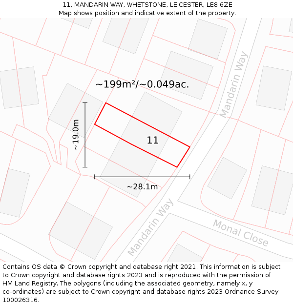 11, MANDARIN WAY, WHETSTONE, LEICESTER, LE8 6ZE: Plot and title map