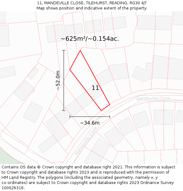 11, MANDEVILLE CLOSE, TILEHURST, READING, RG30 4JT: Plot and title map
