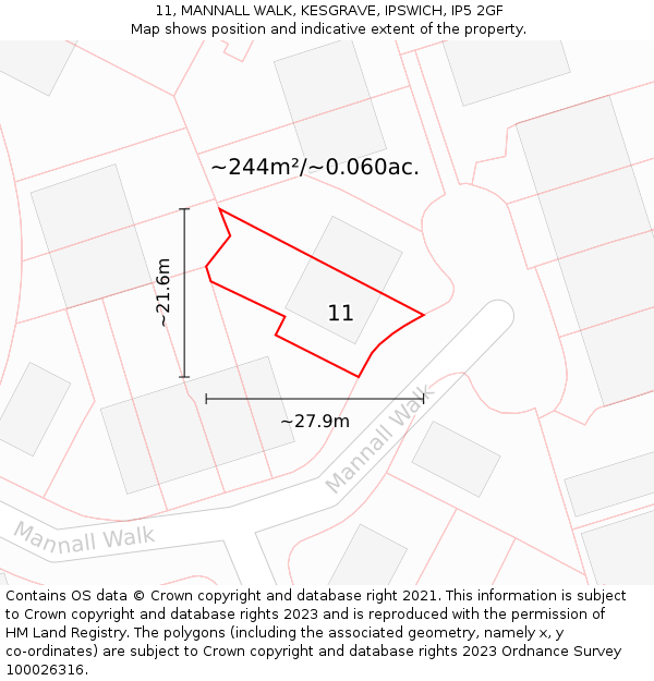 11, MANNALL WALK, KESGRAVE, IPSWICH, IP5 2GF: Plot and title map