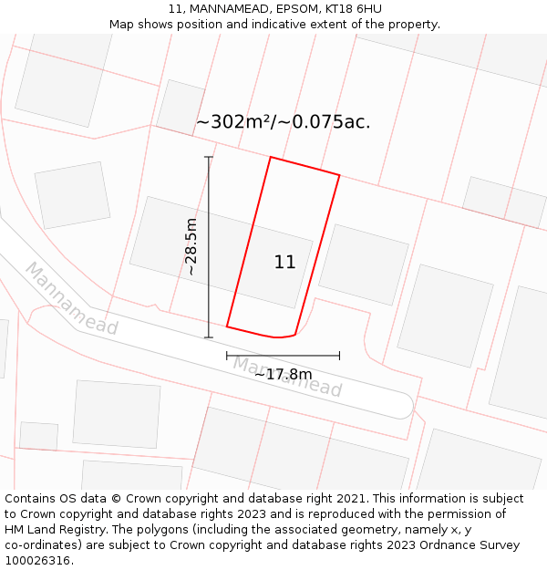 11, MANNAMEAD, EPSOM, KT18 6HU: Plot and title map
