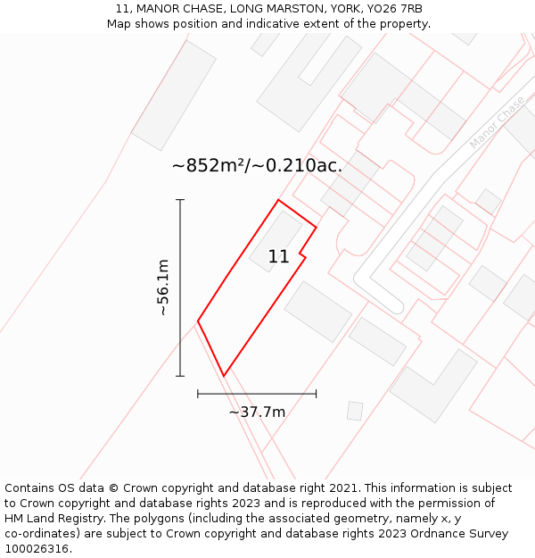 11, MANOR CHASE, LONG MARSTON, YORK, YO26 7RB: Plot and title map