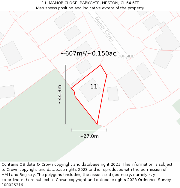 11, MANOR CLOSE, PARKGATE, NESTON, CH64 6TE: Plot and title map