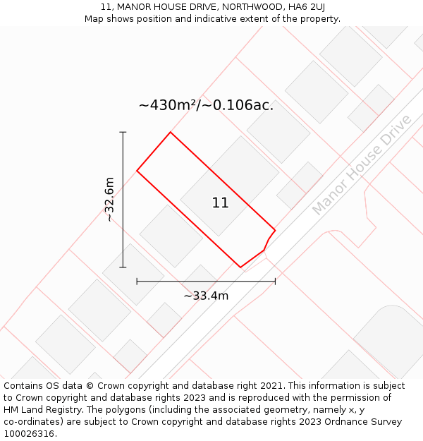 11, MANOR HOUSE DRIVE, NORTHWOOD, HA6 2UJ: Plot and title map