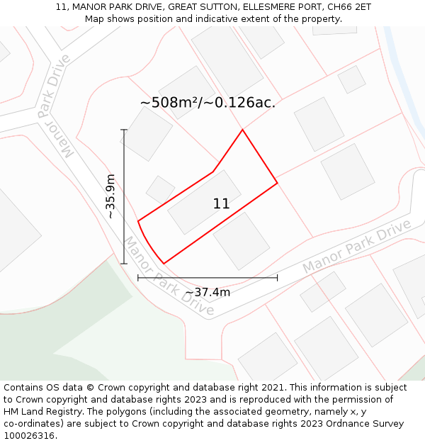 11, MANOR PARK DRIVE, GREAT SUTTON, ELLESMERE PORT, CH66 2ET: Plot and title map