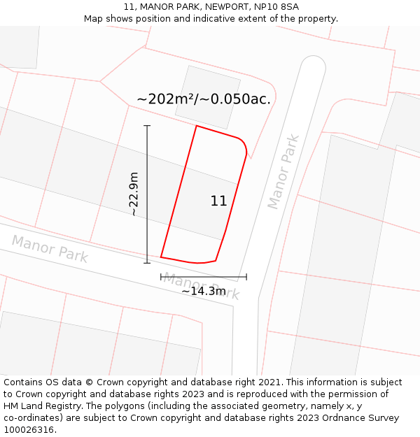 11, MANOR PARK, NEWPORT, NP10 8SA: Plot and title map