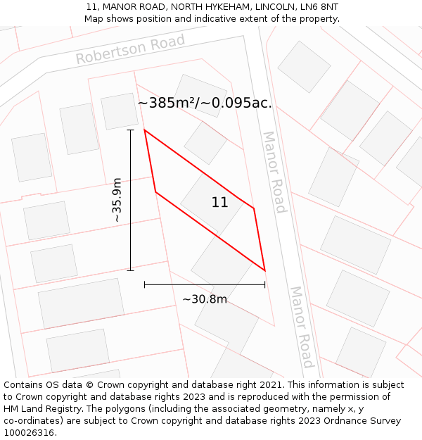 11, MANOR ROAD, NORTH HYKEHAM, LINCOLN, LN6 8NT: Plot and title map