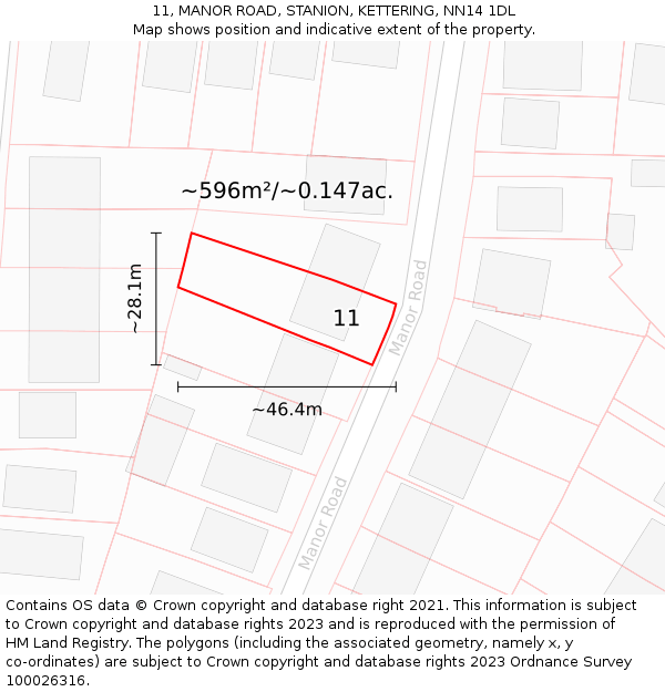 11, MANOR ROAD, STANION, KETTERING, NN14 1DL: Plot and title map