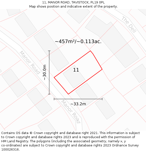 11, MANOR ROAD, TAVISTOCK, PL19 0PL: Plot and title map