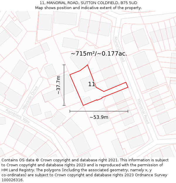 11, MANORIAL ROAD, SUTTON COLDFIELD, B75 5UD: Plot and title map