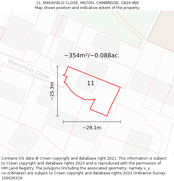 11, MANSFIELD CLOSE, MILTON, CAMBRIDGE, CB24 6EE: Plot and title map
