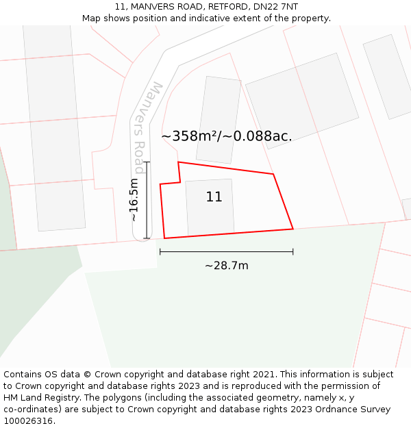 11, MANVERS ROAD, RETFORD, DN22 7NT: Plot and title map
