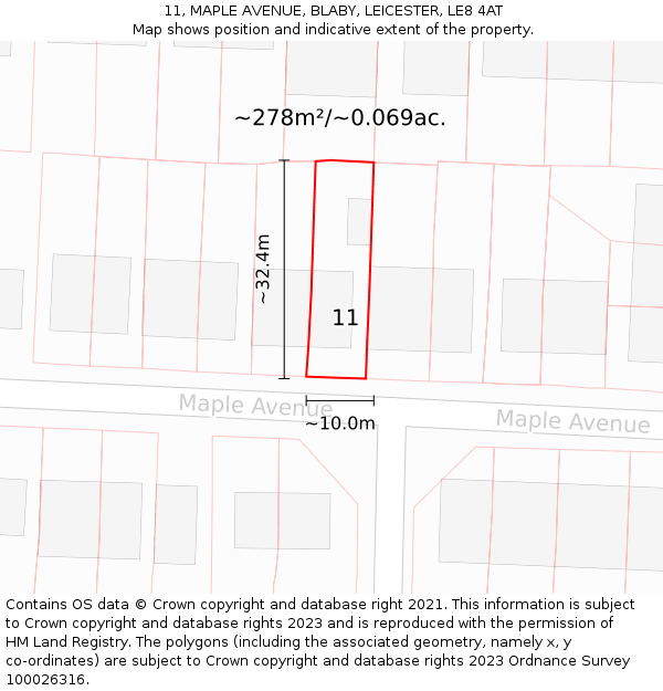11, MAPLE AVENUE, BLABY, LEICESTER, LE8 4AT: Plot and title map