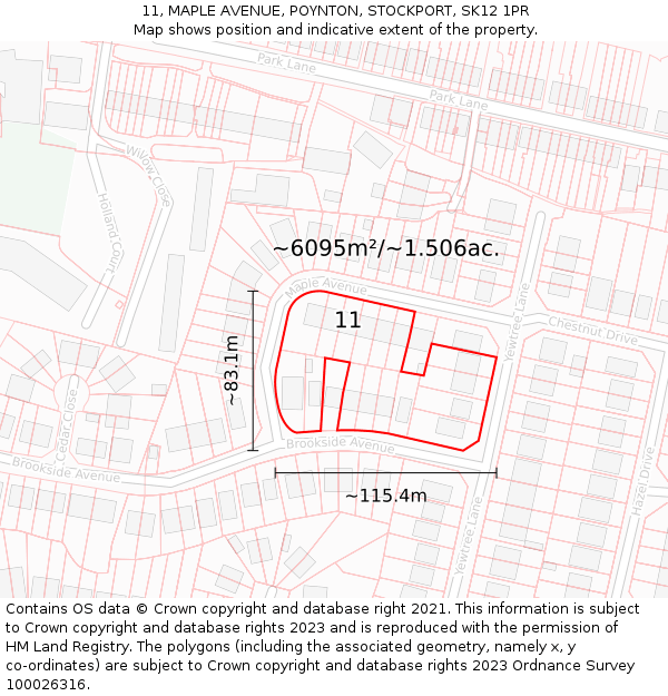 11, MAPLE AVENUE, POYNTON, STOCKPORT, SK12 1PR: Plot and title map