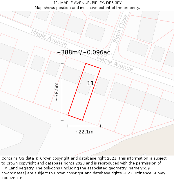 11, MAPLE AVENUE, RIPLEY, DE5 3PY: Plot and title map