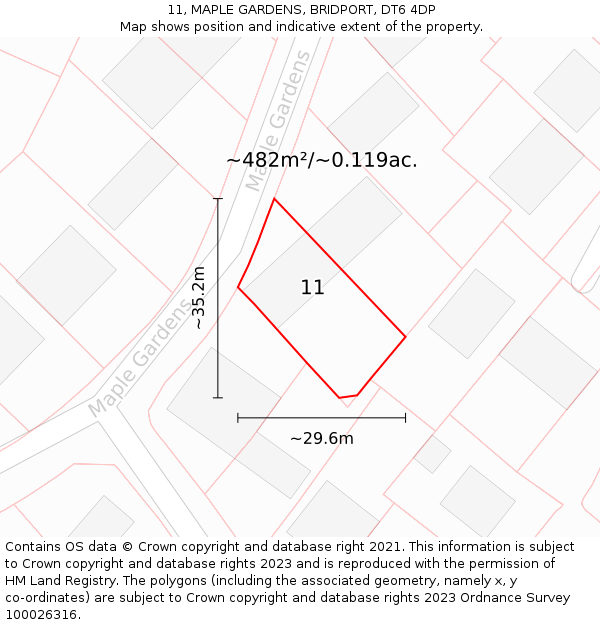 11, MAPLE GARDENS, BRIDPORT, DT6 4DP: Plot and title map