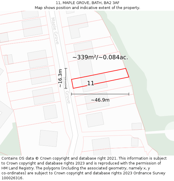 11, MAPLE GROVE, BATH, BA2 3AF: Plot and title map