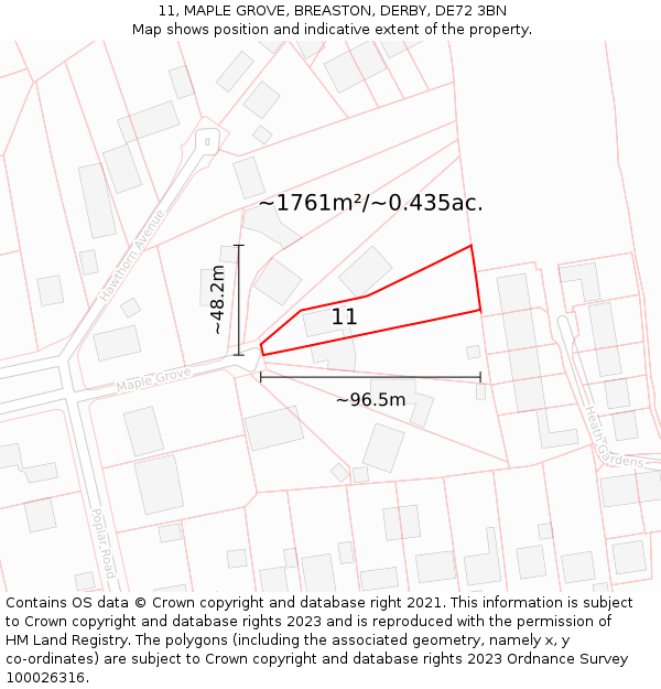 11, MAPLE GROVE, BREASTON, DERBY, DE72 3BN: Plot and title map