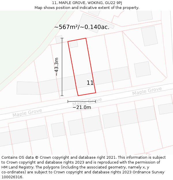 11, MAPLE GROVE, WOKING, GU22 9PJ: Plot and title map