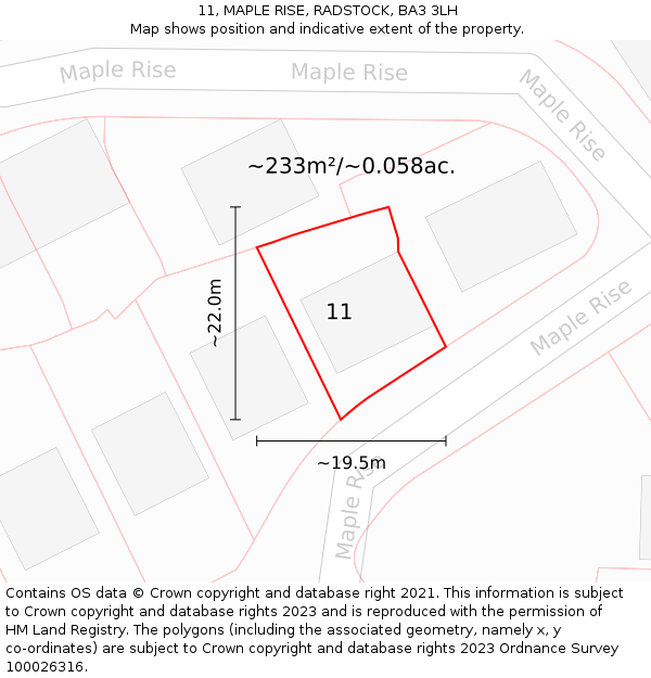 11, MAPLE RISE, RADSTOCK, BA3 3LH: Plot and title map