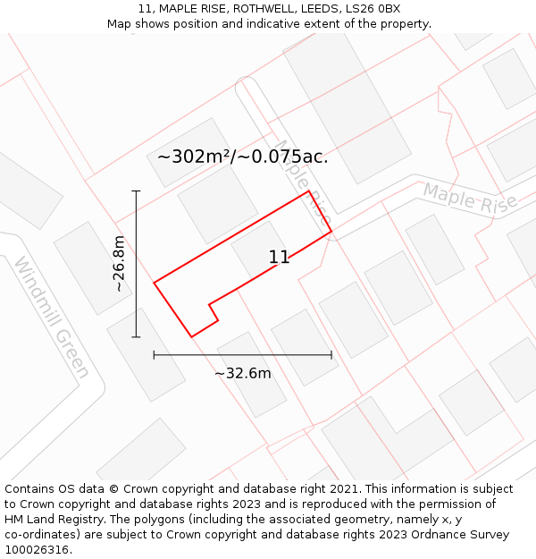 11, MAPLE RISE, ROTHWELL, LEEDS, LS26 0BX: Plot and title map