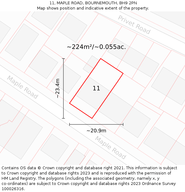 11, MAPLE ROAD, BOURNEMOUTH, BH9 2PN: Plot and title map
